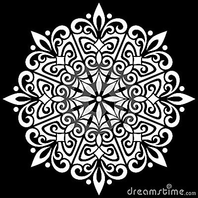 White mandala pattern on black stencil doodles sketch Stock Photo