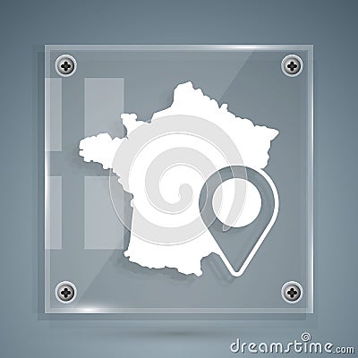 White Map of France icon isolated on grey background. Square glass panels. Vector Vector Illustration