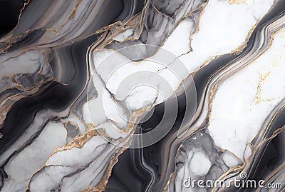 White marble with gold and black hematite abstract background Stock Photo