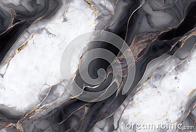 White marble with gold and black hematite abstract background Stock Photo