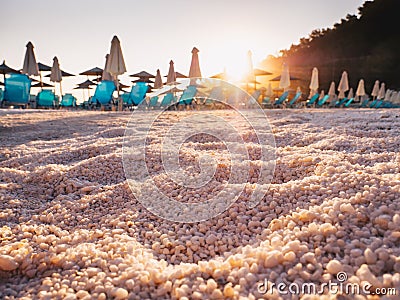 White marble sand detail at Porto Vathy Marble Beach on the Island of Thasos, Greece Stock Photo