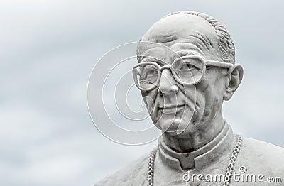 White marble statue of Monsignor Pasquale Macchi in the Sacred Mount of Varese, Italy Editorial Stock Photo
