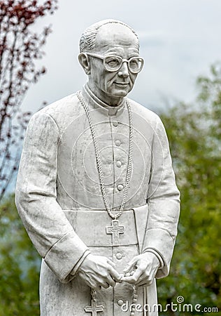 White marble statue of Monsignor Pasquale Macchi in the Sacred Mount of Varese, Italy Editorial Stock Photo