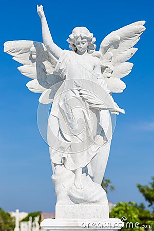 White marble statue of a young female angel Stock Photo