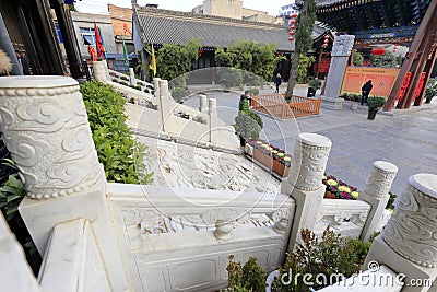 White marble stone steps and cloud dragon stone carving of xian chenghuangmiao temple, adobe rgb Editorial Stock Photo