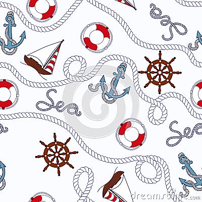 White marine seamless pattern Vector Illustration