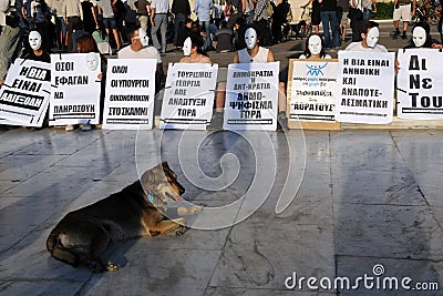White Mask Sit-in in Athens Editorial Stock Photo