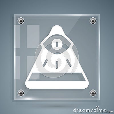White Masons symbol All-seeing eye of God icon isolated on grey background. The eye of Providence in the triangle Vector Illustration
