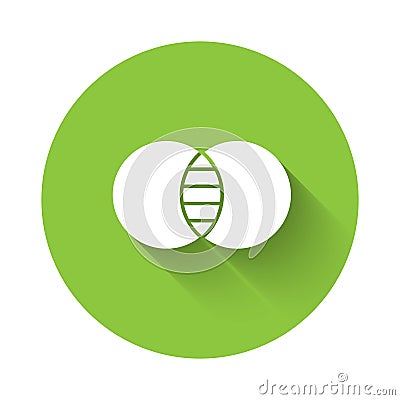 White Mathematics sets A and B icon isolated with long shadow. Symmetric difference. Green circle button. Vector Vector Illustration