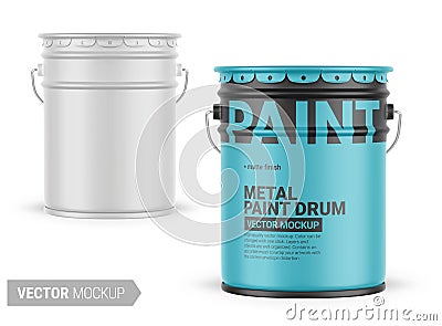 White matte metal paint bucket mockup. Vector illustration. Vector Illustration