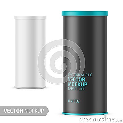 White matte paper tube with plastic lid. Vector Illustration