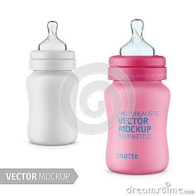 White matte plastic baby bottle vector mockup Cartoon Illustration