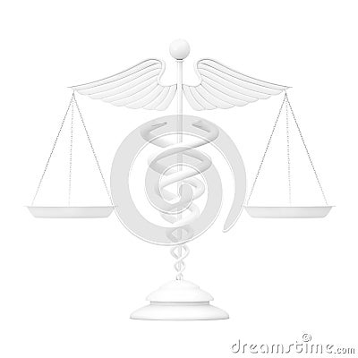 White Medical Caduceus Symbol as Scales in Clay Style. 3d Rendering Stock Photo