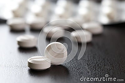 White medical pills Drug treatment medication. health. Pharmac Stock Photo