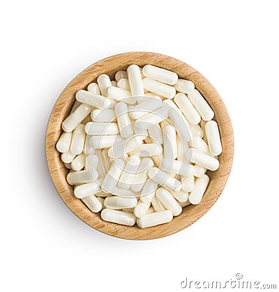 White medicine capsules. Stock Photo