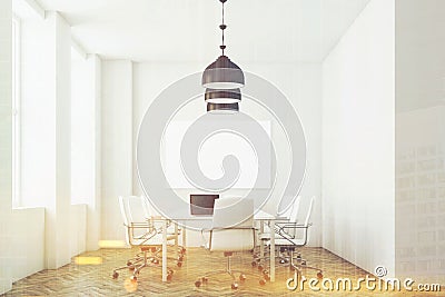 White meeting room with lamps, toned Stock Photo