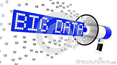 White megaphone emitting pixelated big data cubes Cartoon Illustration