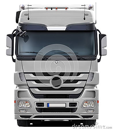 White Mercedes Actros truck front view. Stock Photo