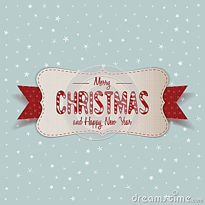 White Merry Christmas Banner with red Ribbon Vector Illustration