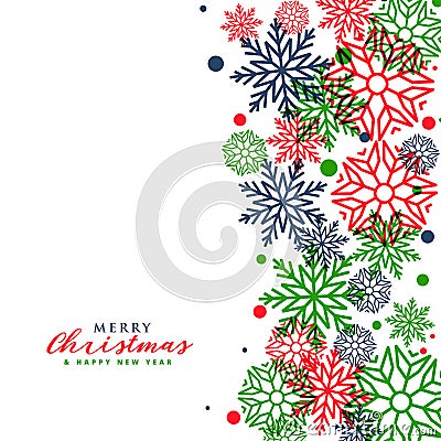 White merry christmas greeting with colorful snowflakes Vector Illustration