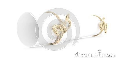 White message scroll tied with string, natural nodes couple isolated Stock Photo