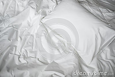 White messy bed top view Stock Photo