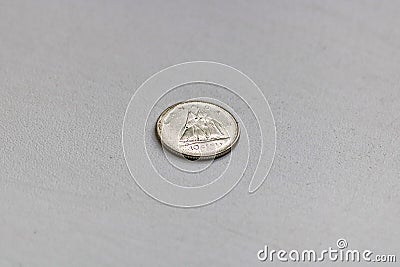 White metal coin with a face value of 10 canadian cents, 1981, Editorial Stock Photo