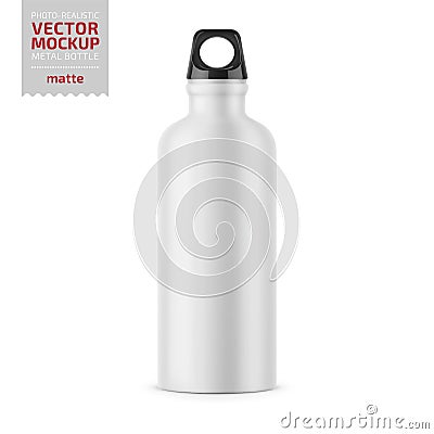 White metal water bottle template. Vector Illustration