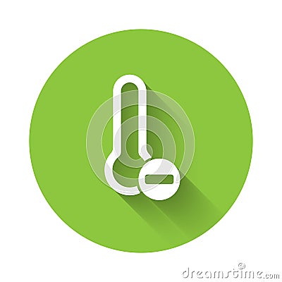 White Meteorology thermometer measuring icon isolated with long shadow. Thermometer equipment showing hot or cold Vector Illustration