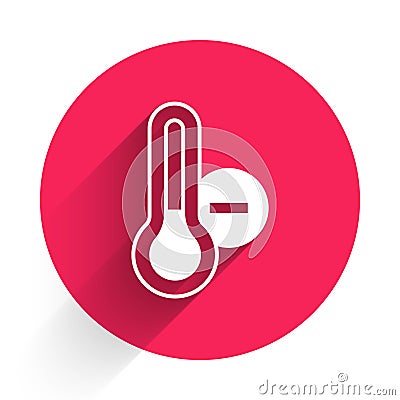 White Meteorology thermometer measuring icon isolated with long shadow. Thermometer equipment showing hot or cold Vector Illustration