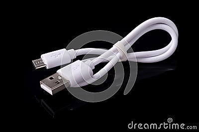 White micro usb to usb cable Stock Photo