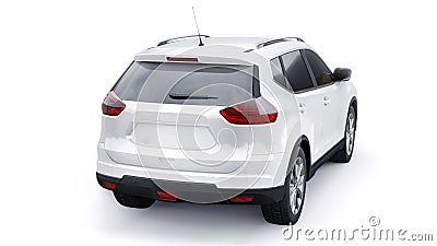 White Mid-size family urban SUV car on white background. 3D illustration. Cartoon Illustration