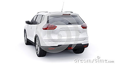 White Mid-size family urban SUV car on white background. 3D illustration. Cartoon Illustration
