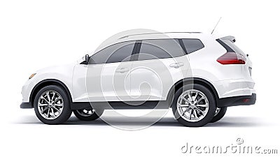 White Mid-size family urban SUV car on white background. 3D illustration. Cartoon Illustration