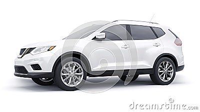 White Mid-size family urban SUV car on white background. 3D illustration. Cartoon Illustration