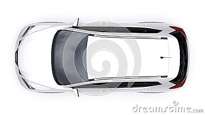 White Mid-size family urban SUV car on white background. 3D illustration. Cartoon Illustration