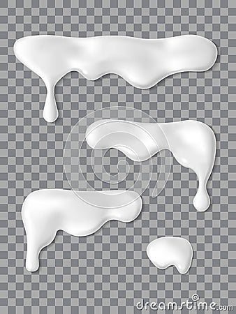 White milk cream drop. Dripping icing set Vector Illustration