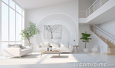 white minimalist house interior, elegant and luxurious, futuristic, ai generative Stock Photo