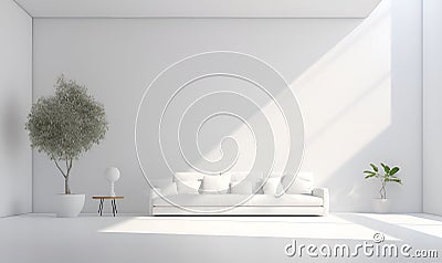 white minimalist house interior, elegant and luxurious, futuristic, ai generative Stock Photo