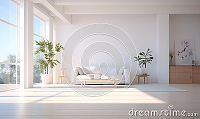 white minimalist house interior, elegant and luxurious, futuristic, ai generative Stock Photo