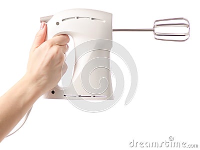 White mixer in hand Stock Photo