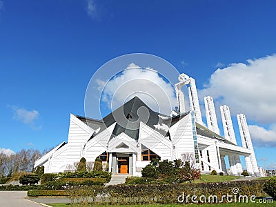White modern catholic church, Lithuania Stock Photo