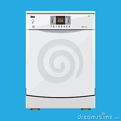 White modern closed kitchen dishwasher Vector Illustration