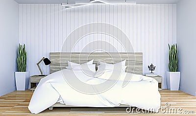 White modern contemporary bedroom interior with copy spce on wall for mock up Stock Photo