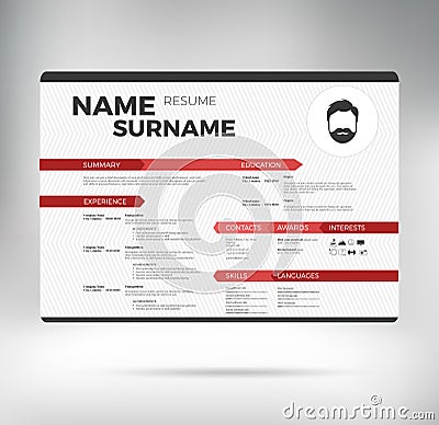 White modern horizontal minimalistic personal vector resume - cv template Vector Illustration