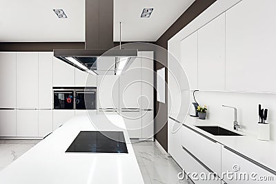 White modern kitchen with steel appliances. Stock Photo