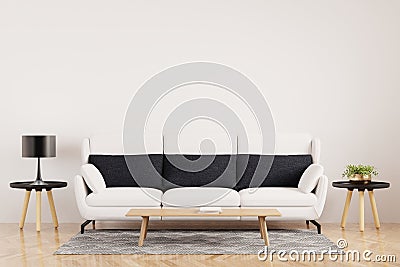 White Modern living room interior with stylish comfortable white sofa,interior mock-up,wooden floor Stock Photo