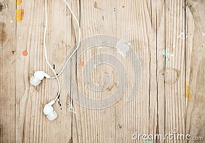 White modern portable audio earphones Stock Photo