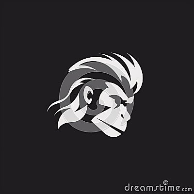 Monochromatic Monkey Head Logo On Black Background Stock Photo