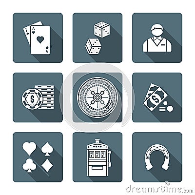 White monochrome various gambling icons collection Vector Illustration